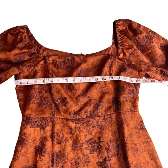 NWT Altar'd State Rust Floral Wedding Puff Sleeve Square Neck Mini‎ Dress XL - Picture 7 of 9